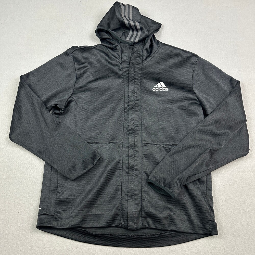 Adidas Jacket Men Large Black Soli Full Zip Hood Basketball Warm Up Training L